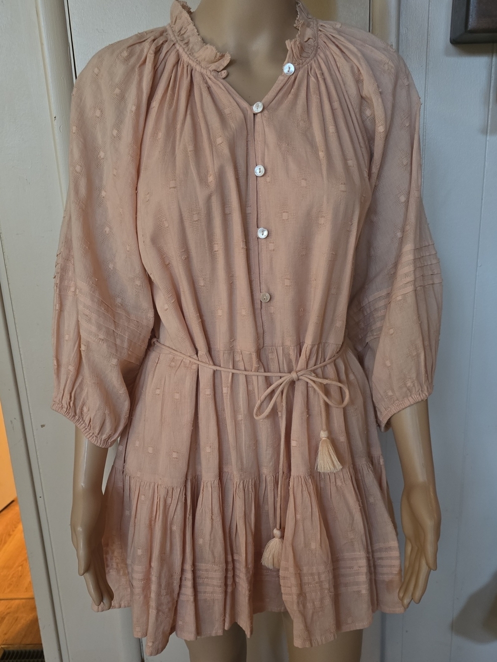 Cleobella Mauve Pink Textured Tiered Dress